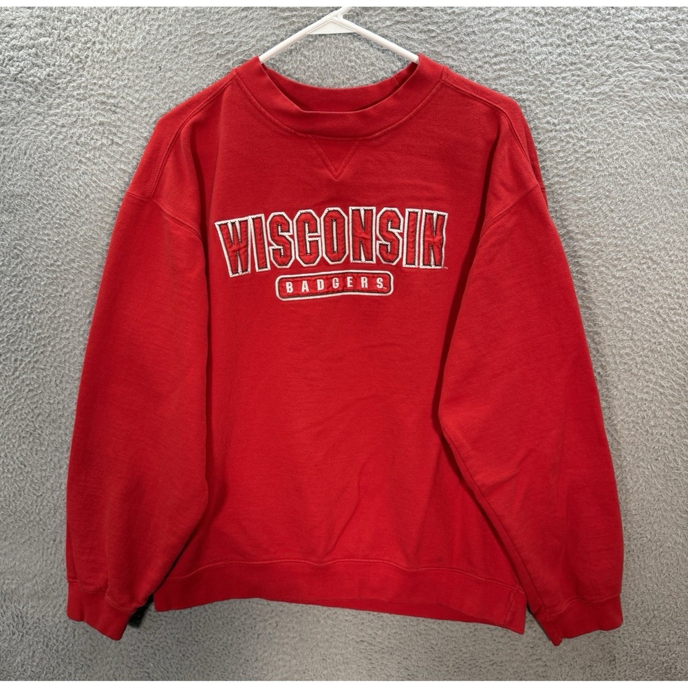 Vintage‎ Wisconsin Badgers Sweatshirt Adult Large Red Crewneck Embroidered Y2K